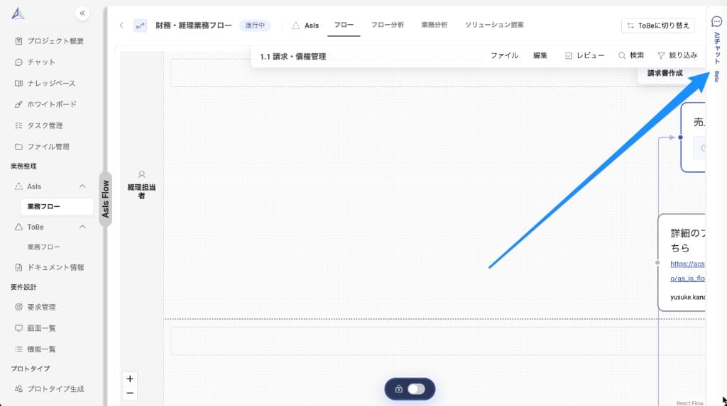 プロジェクト画面右側に常時表示されるパネルチャットの導線