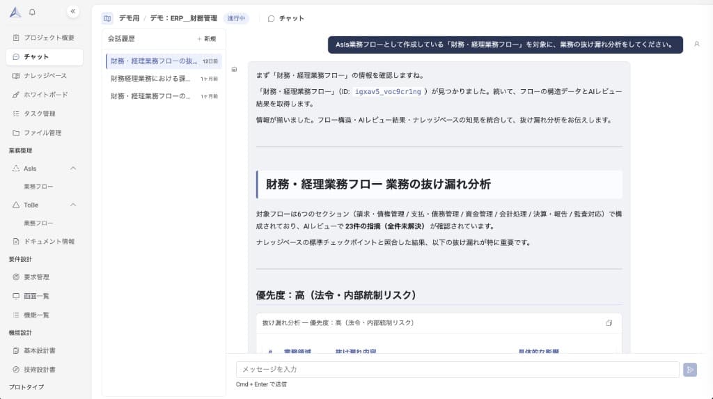 左メニューのチャットから開いたフルページ表示のチャット画面